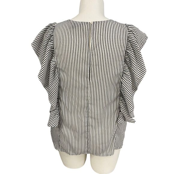 Zac & Rachel Top Womens 1X Blue White Stripe Ruffle Front Tie Nautical Coastal - Picture 4 of 12